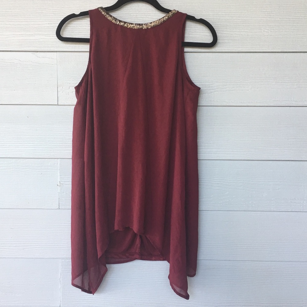 Alfani maroon sleeveless blouse beaded neckline 4